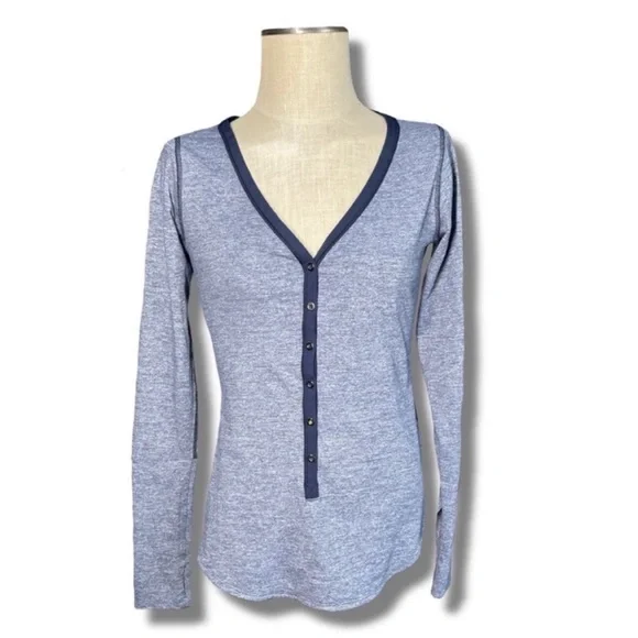 Lululemon Awesoma Henley Long Sleeve In Heathered Inkwell - Picture 2 of 13